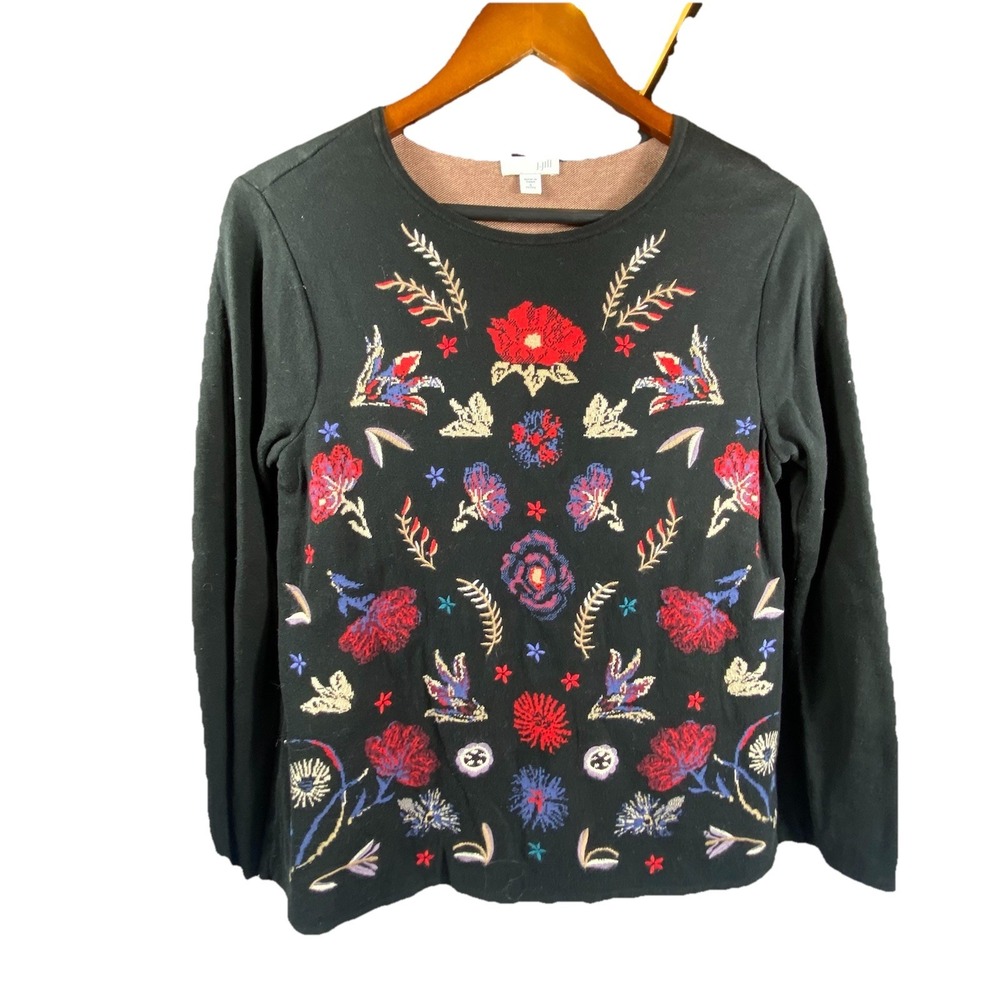 J. Jill Petite Women Small Embroidered Floral Sweater Pullover Cotton Wool Artsy